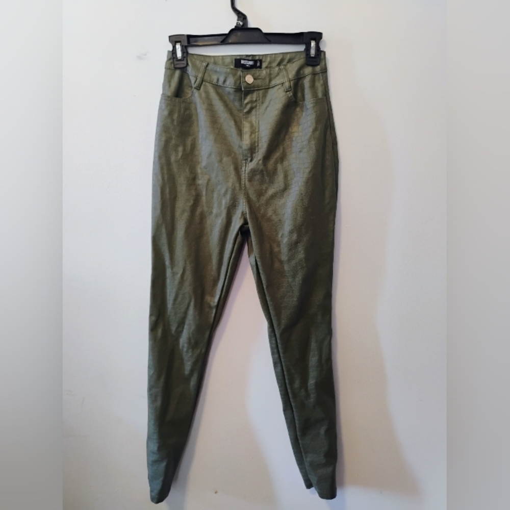 Missguided Tall Faux Leather Croc Pants Olive Green | US 6